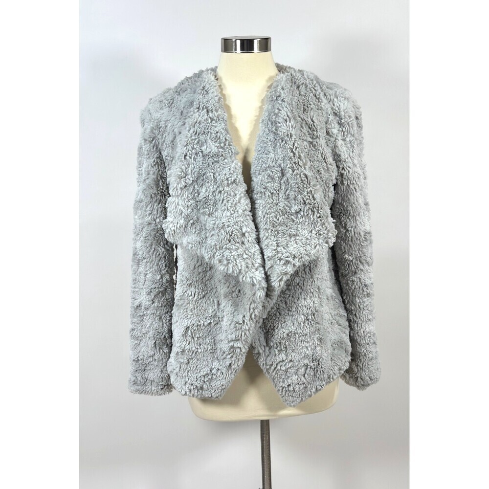 BB Dakota Come Cozy Faux Fur Jacket Open Front Grey - Small